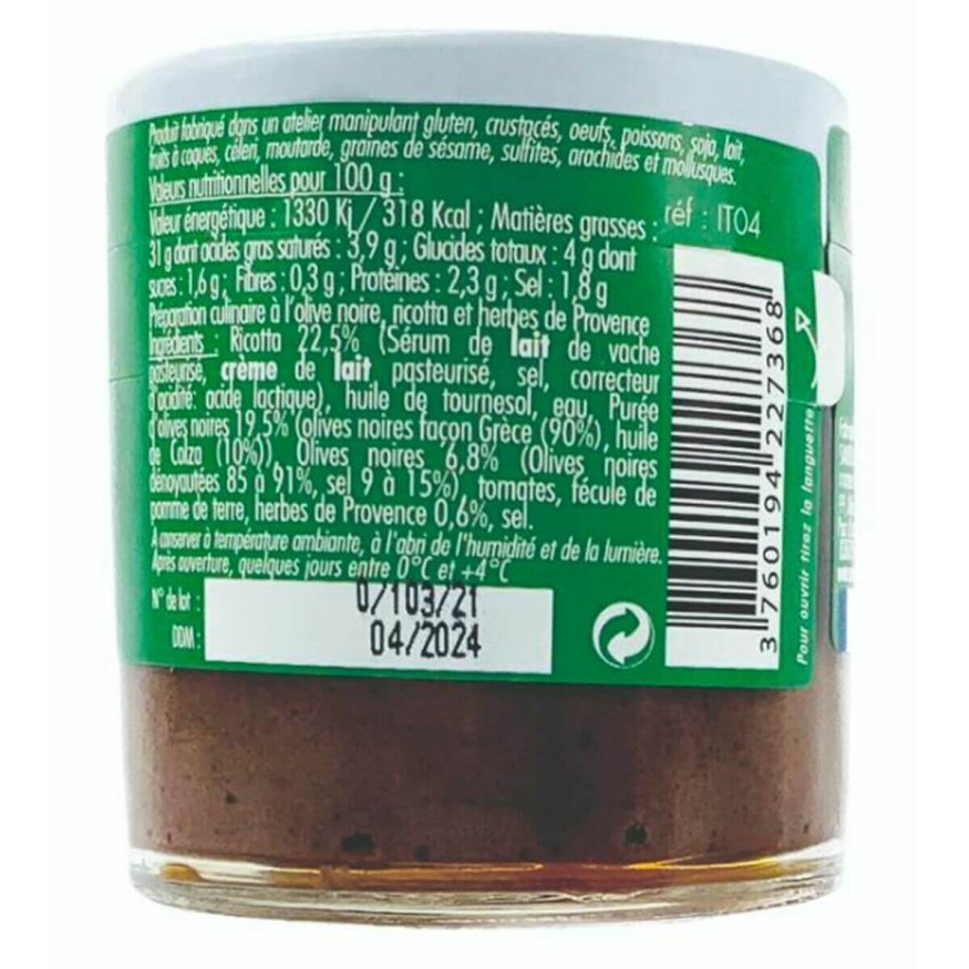 L'olive noire à la ricotta et herbes de Provence 100g- Savor et Sence