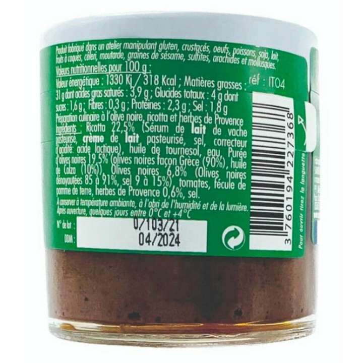 L'olive noire à la ricotta et herbes de Provence 100g- Savor et Sence