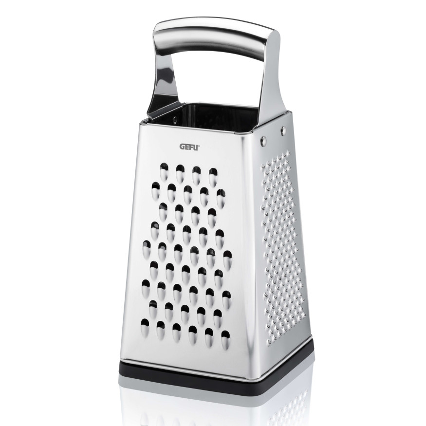 Râpe carré 4 faces inox 24 cm avec couvercle de récupération