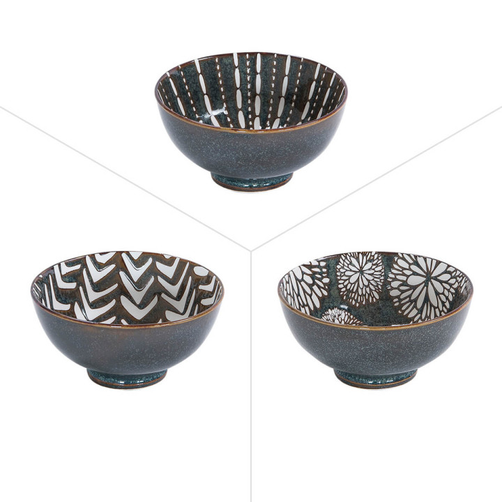 Coupelle 3 décors assortis Penja Brun 9,5cm en porcelaine