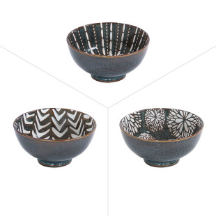 Coupelle 3 décors assortis Penja Brun 9,5cm en porcelaine