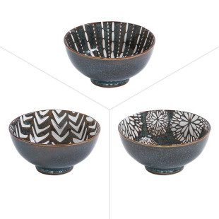 Coupelle 3 décors assortis Penja Brun 11.5cm en porcelaine - Table passion