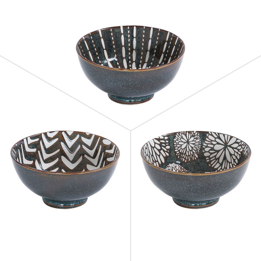 Coupelle 3 décors assortis Penja Brun 11.5cm en porcelaine - Table passion
