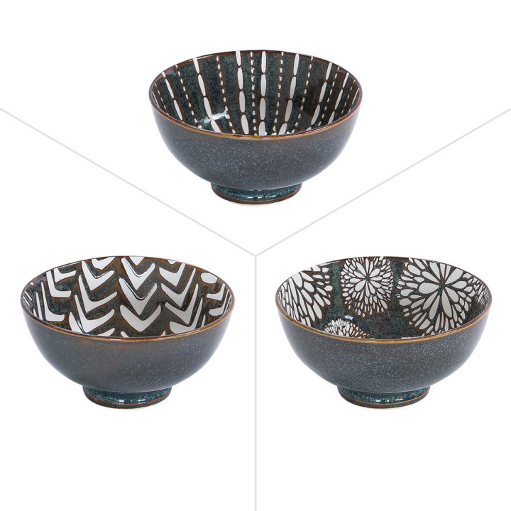 Coupelle 3 décors assortis Penja Brun 11.5cm en porcelaine - Table passion