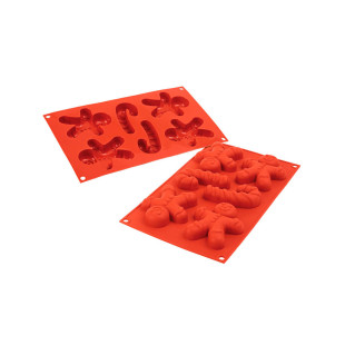 Moule en silicone 4 bonhommes de pain d´épices et 2 cannes à sucre