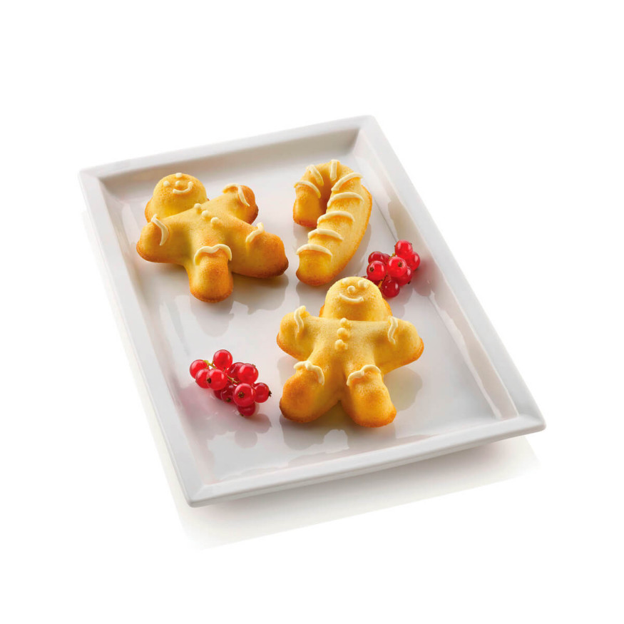 Moule en silicone 4 bonhommes de pain d´épices et 2 cannes à sucre