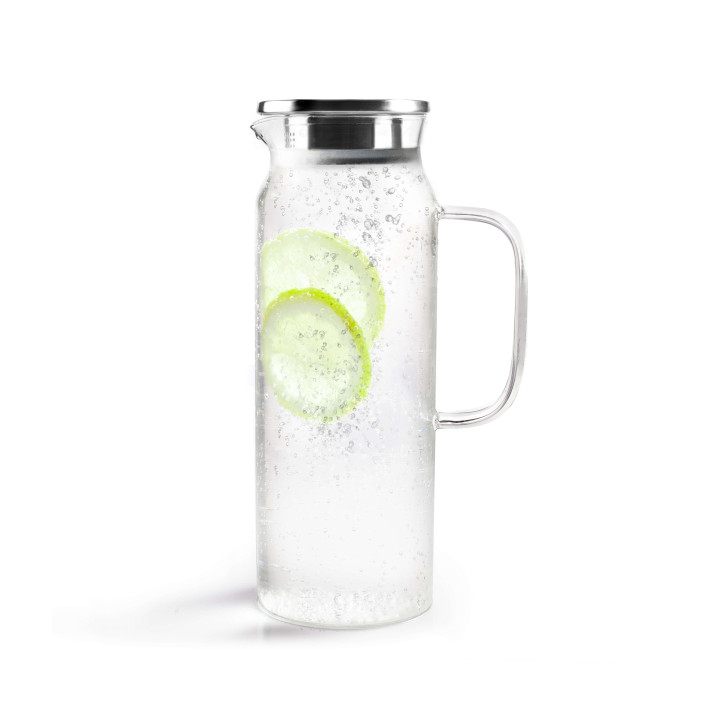 Pichet en verre borosilicate 1,1L avec bouchon filtre inox -