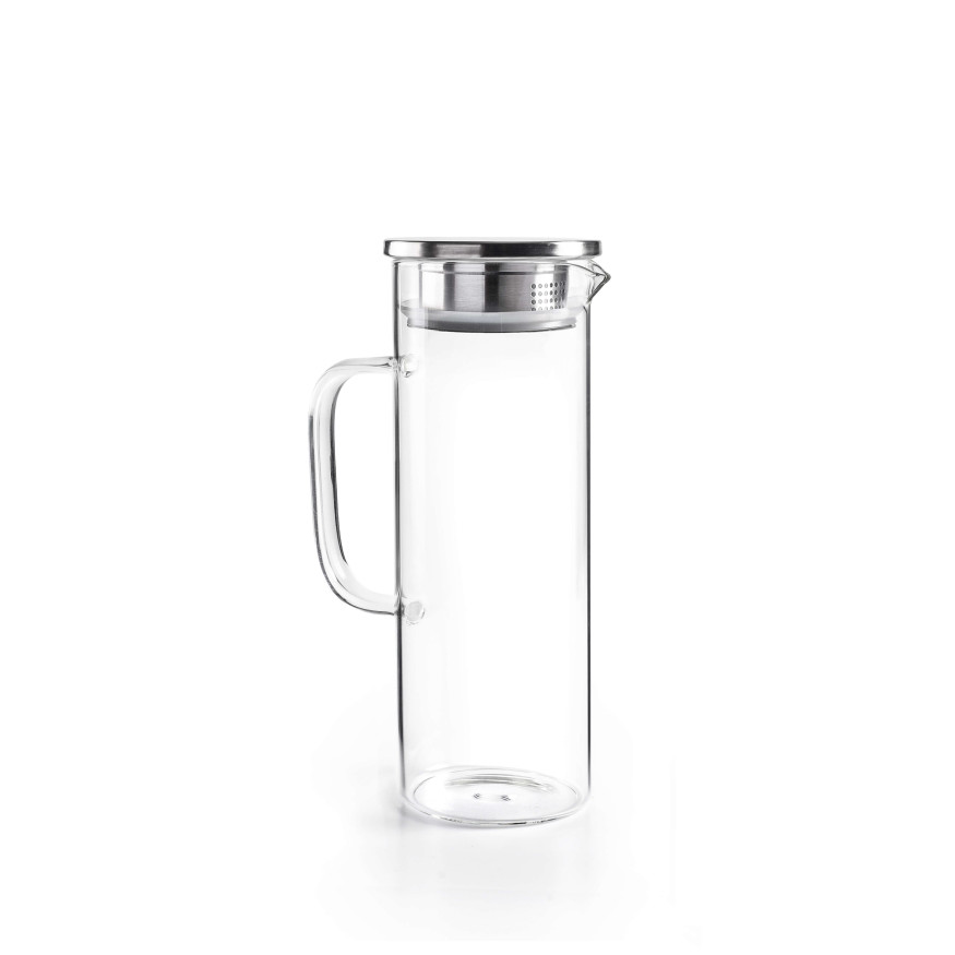Pichet en verre borosilicate 1,1L avec bouchon filtre inox -