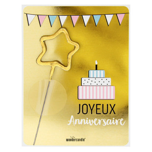 Mini bougie scintillante dorée étoile Joyeux Anniversaire - Mini bougie scintillante dorée étoile Joyeux Anniversaire -