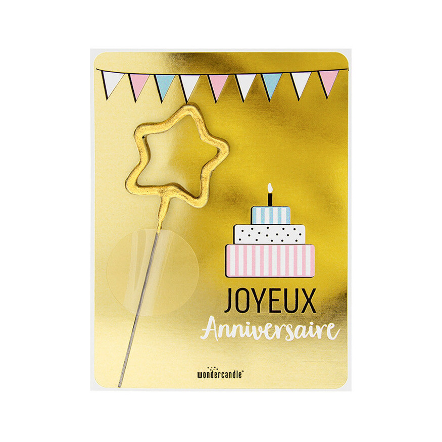 Mini bougie scintillante dorée étoile Joyeux Anniversaire -