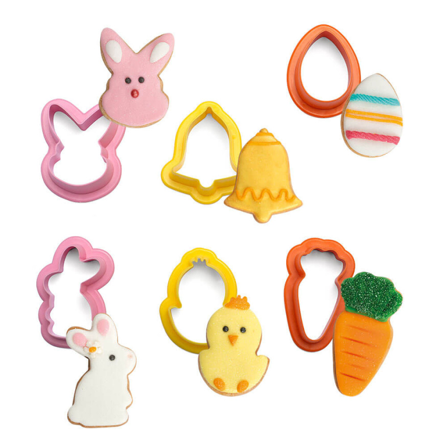 Lot de 6 mini emporte-pièces en plastique Pâques - Decora