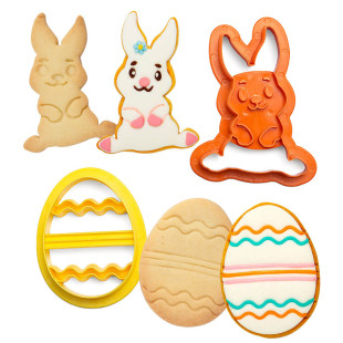 Lot de 2 emporte-pièces en plastique lapin et oeuf décoré Pâ