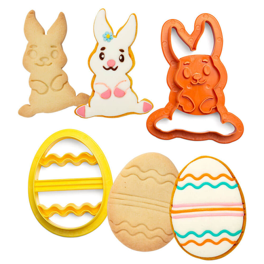 Lot de 2 emporte-pièces en plastique lapin et oeuf décoré Pâ