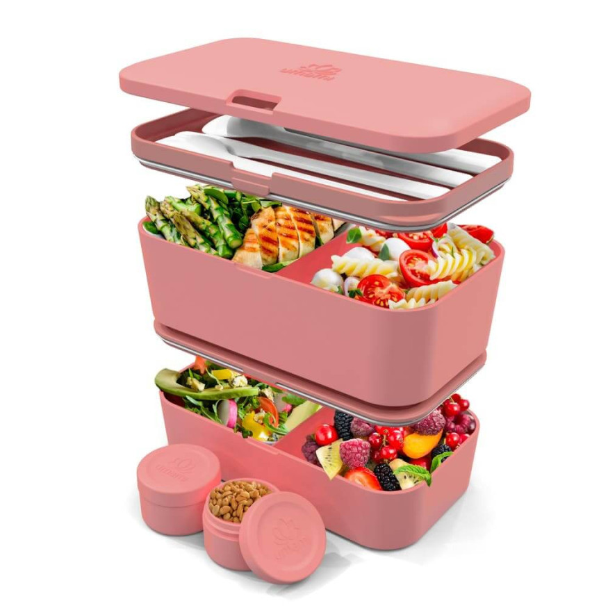 Bento encastrable avec 2 pots et couverts 1,5L rose - Umami