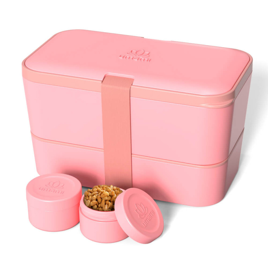 Bento encastrable avec 2 pots et couverts 1,5L rose - Umami