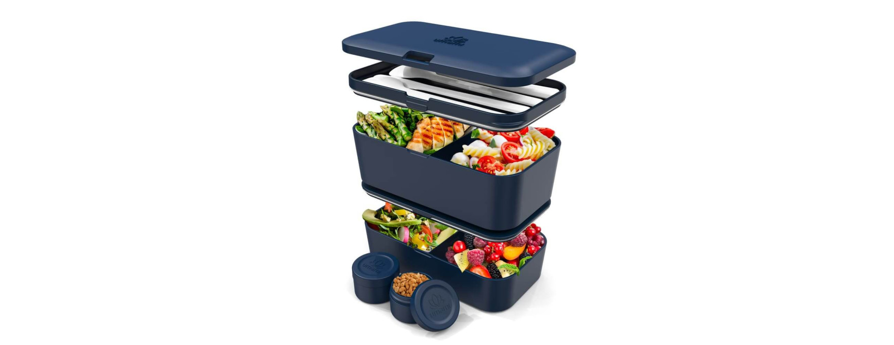 Bento encastrable avec 2 pots et couverts 1,5L bleu nuit  - 