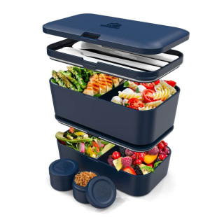 Bento encastrable avec 2 pots et couverts 1,5L bleu nuit  - 