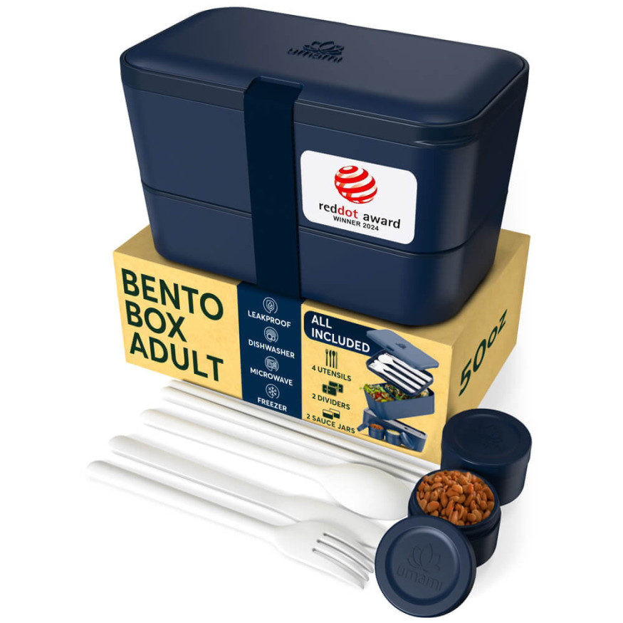 Bento encastrable avec 2 pots et couverts 1,5L bleu nuit  - 