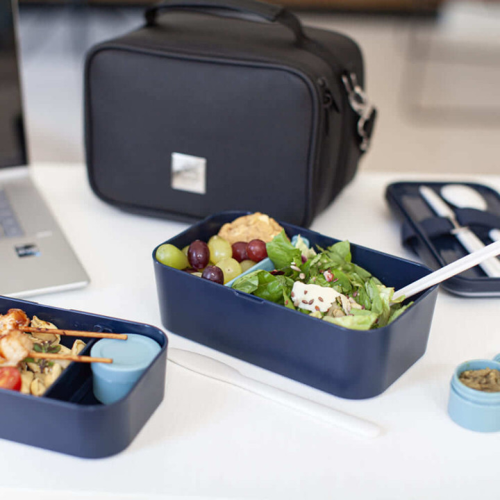 Bento encastrable avec 2 pots et couverts 1,5L bleu nuit  - 
