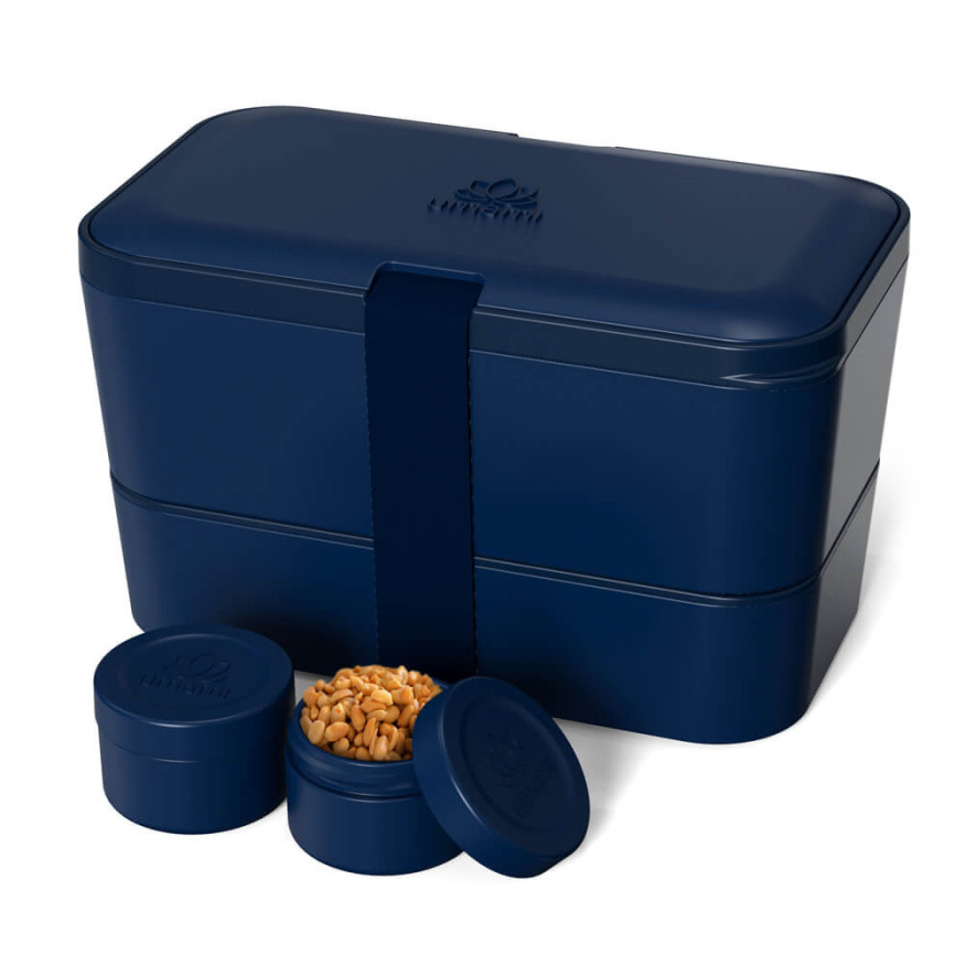 Bento encastrable avec 2 pots et couverts 1,5L bleu nuit  - 
