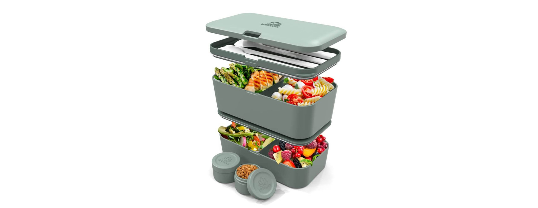 Bento encastrable avec 2 pots et couverts 1,5L vert - ardois