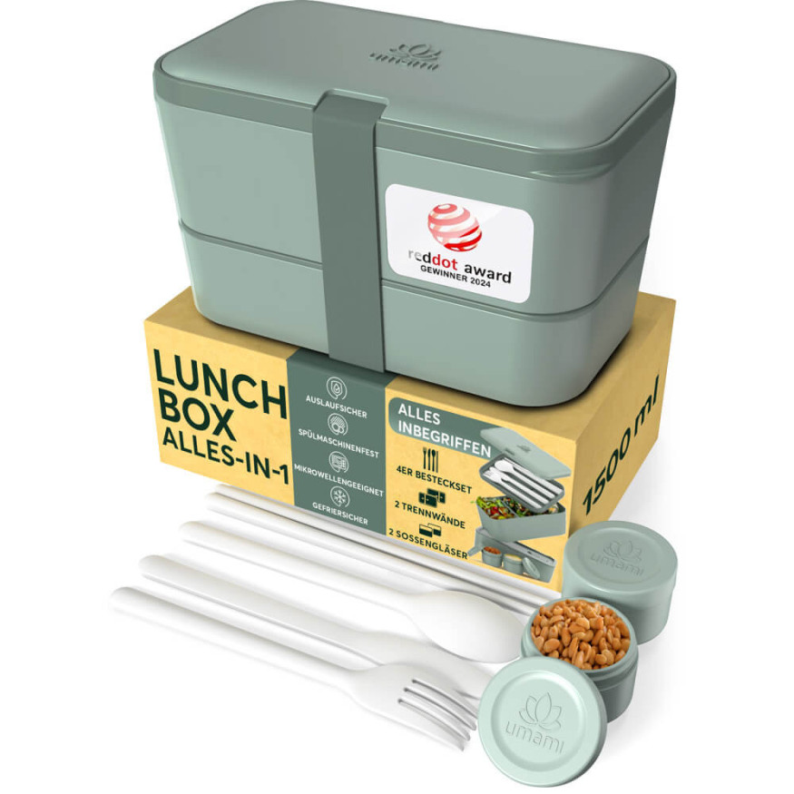 Bento encastrable avec 2 pots et couverts 1,5L vert - ardois
