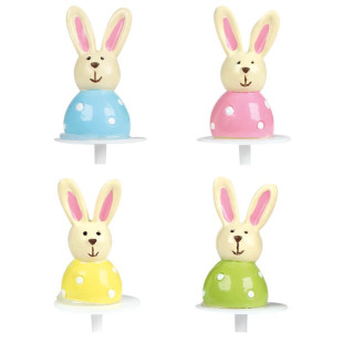 Décor de gâteau : 4 décors en plastique lapins de Pâques