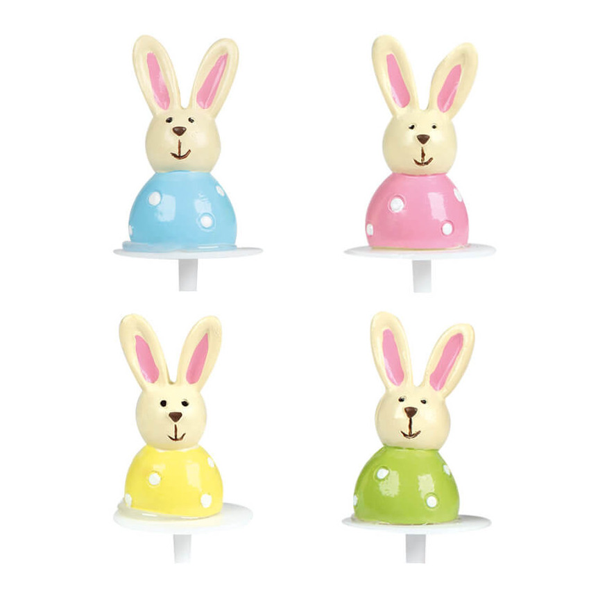 Décor de gâteau : 4 décors en plastique lapins de Pâques