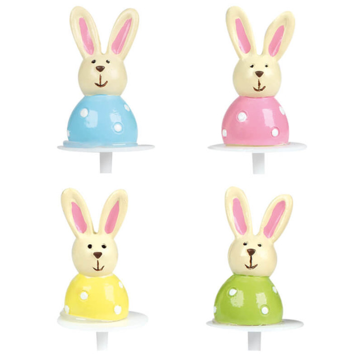 Décor de gâteau : 4 décors en plastique lapins de Pâques