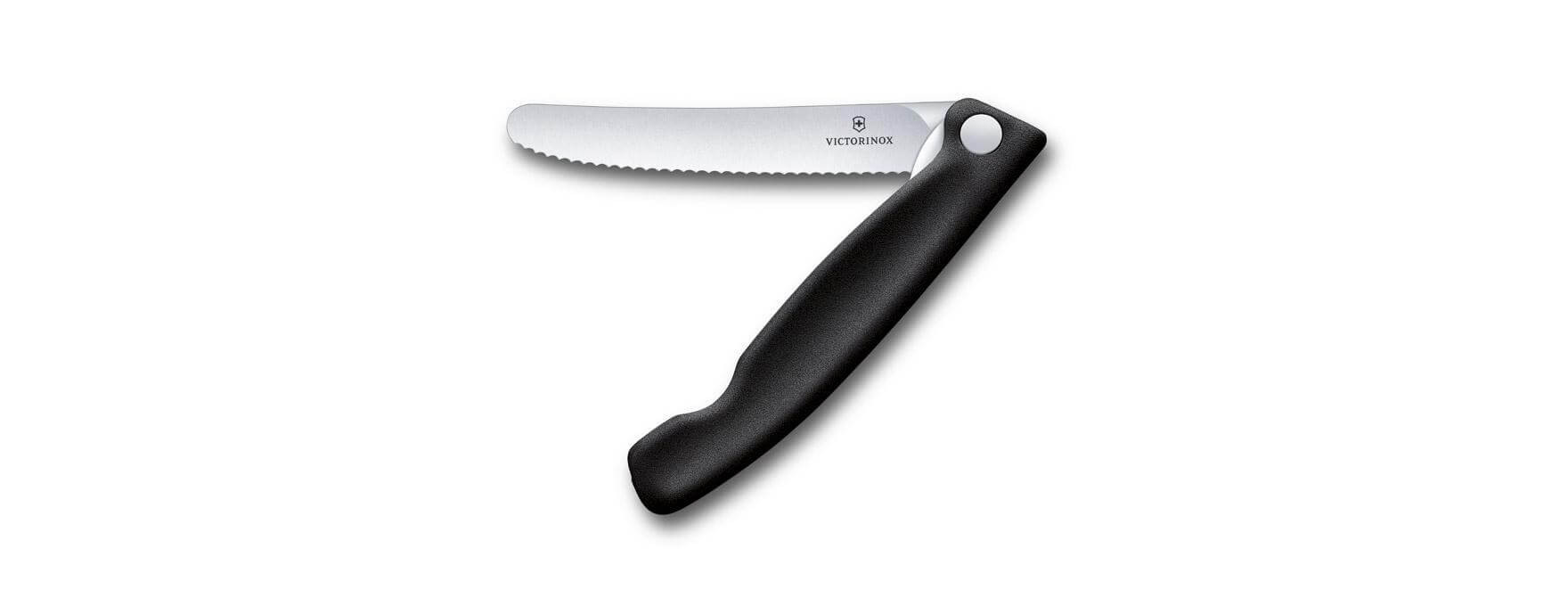 Couteau office pliant Swissclassic 11cm noir à dents - Victo