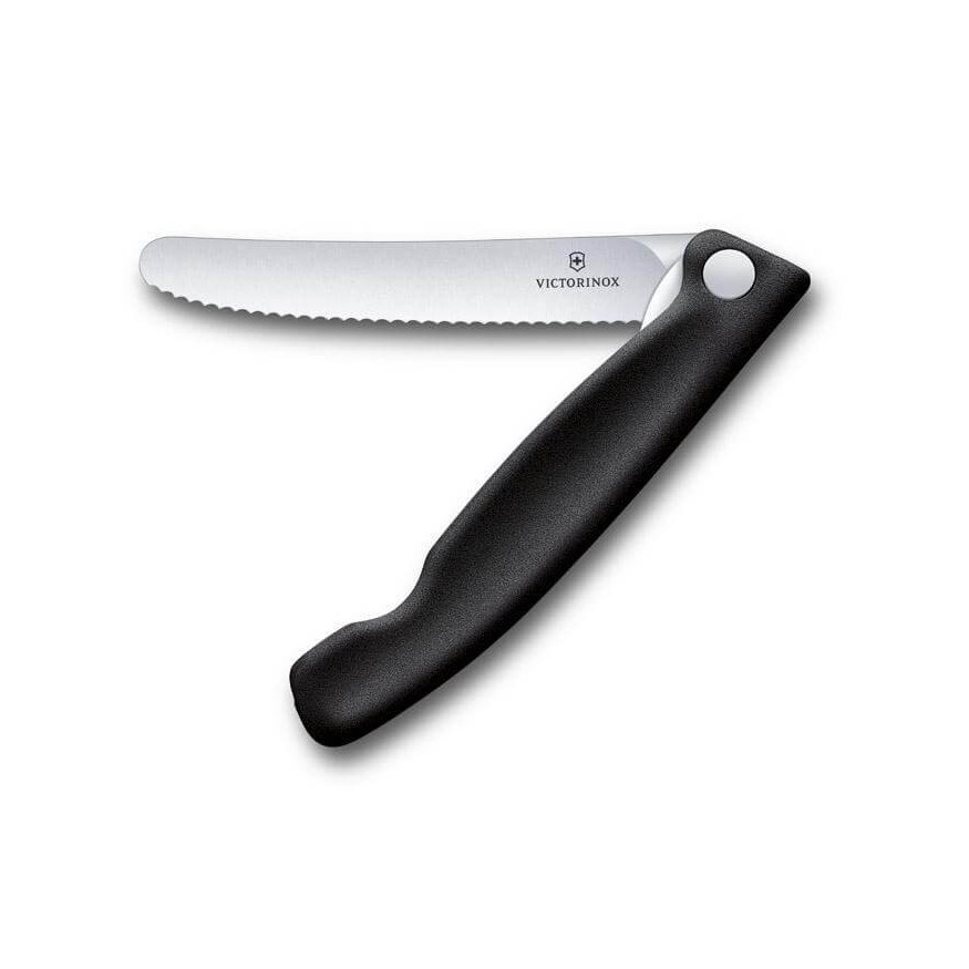 Couteau office pliant Swissclassic 11cm noir à dents - Victo