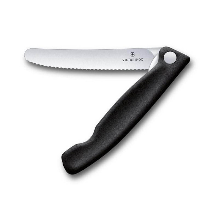 Couteau office pliant Swissclassic 11cm noir à dents - Victo