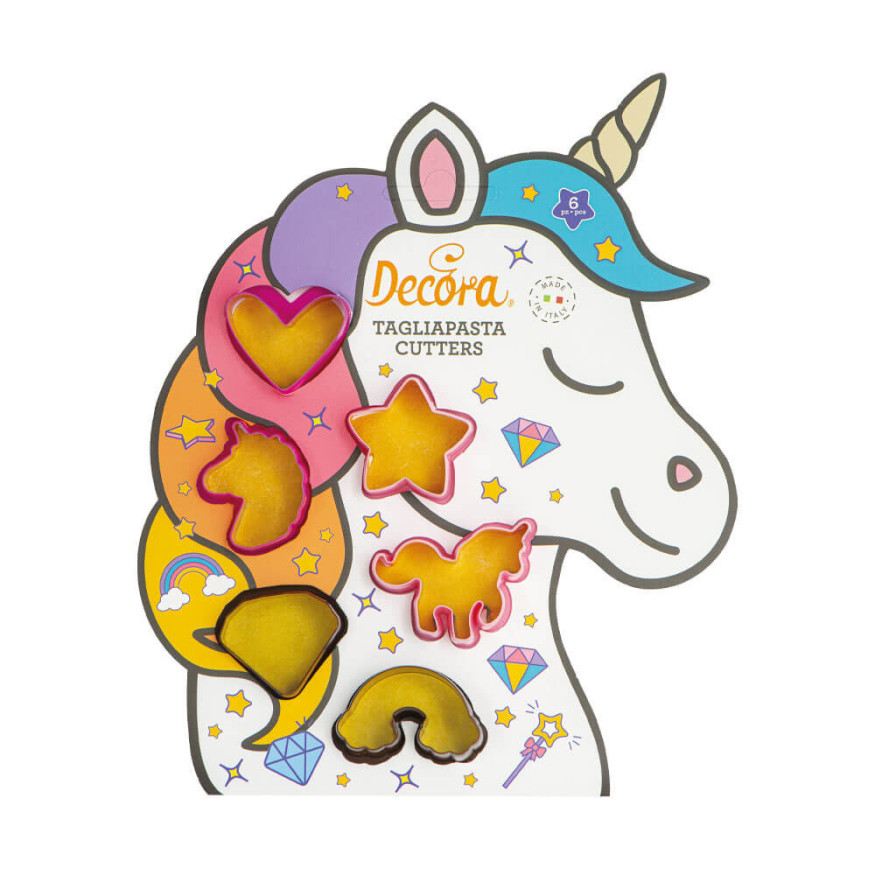 Kit 6 petits emporte-pièces en plastique : Licorne - Decora