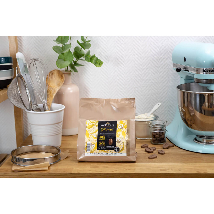 Sac de fèves chocolat au lait Jivara 40% 1 kg - Valrhona