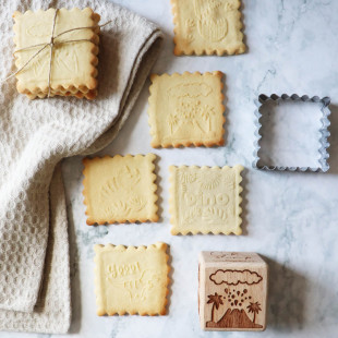 Tampon en bois pour biscuit 5 motifs et emporte pièce motif