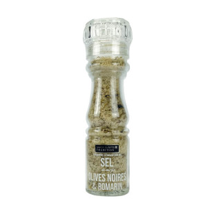 Moulin en verre sel olive noire et Romarin 145g - Savor et Sens