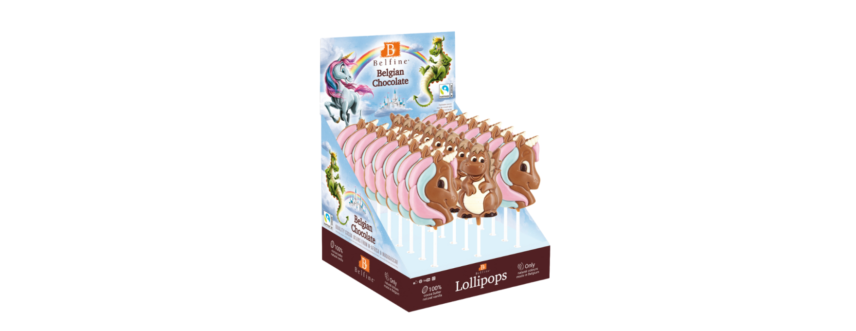 Sucette au chocolat au lait Licorne ou Dragon 35 gr - Belfin