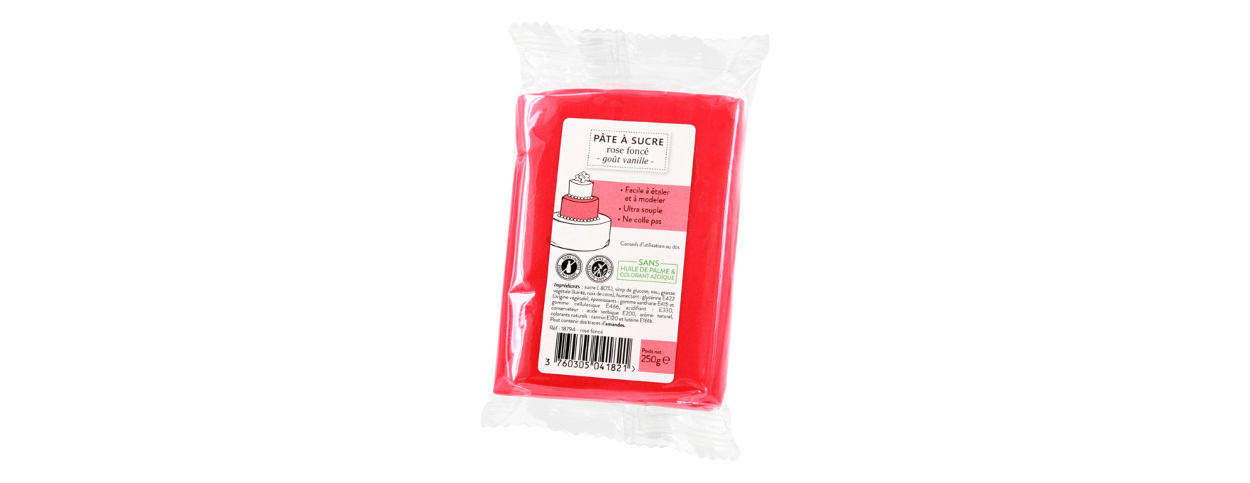 Pâte à sucre sans huile de palme rose foncée 250 gr