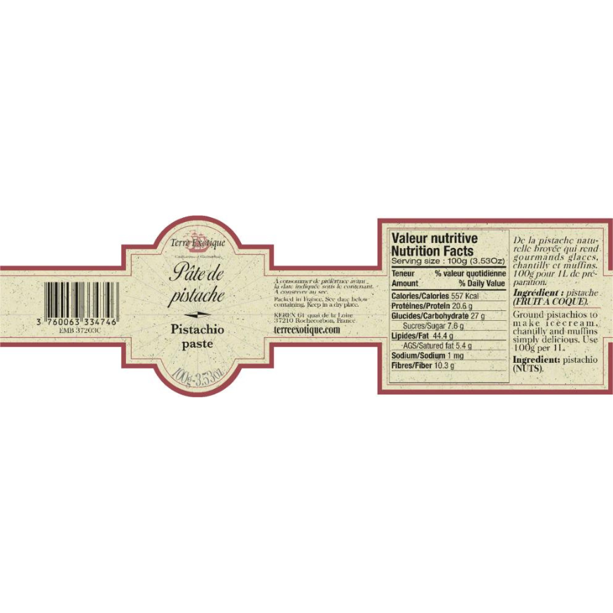 Pâte de pistache naturelle 100gr - Terre Exotique