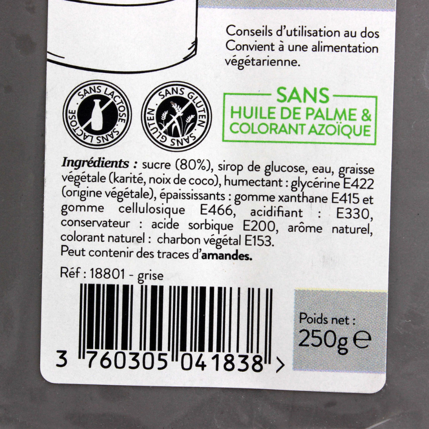 Pâte à sucre sans huile de palme grise 250 gr