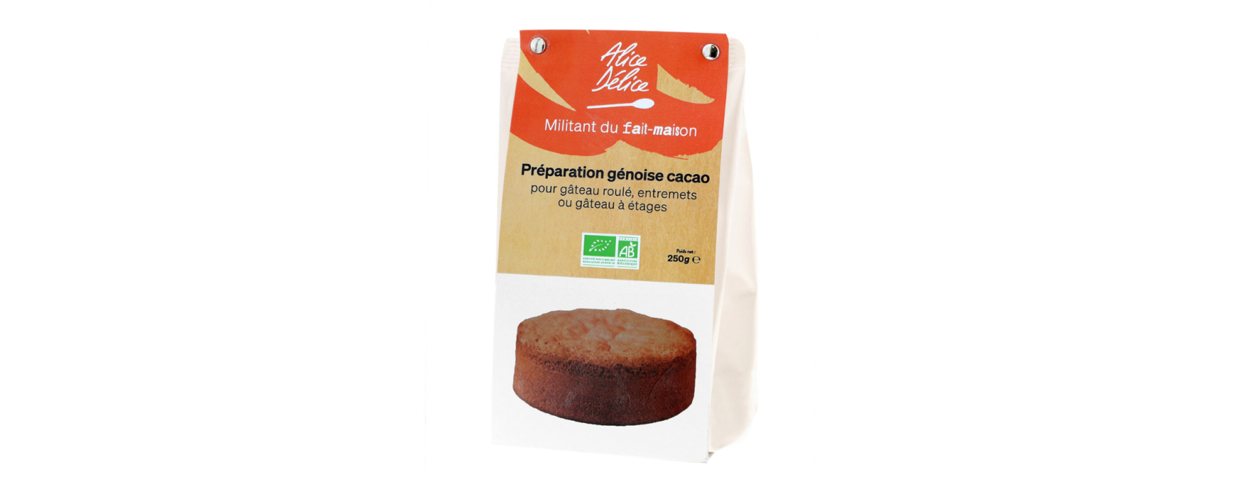 Préparation génoise cacao bio sans gluten 250 gr - Alice Dél