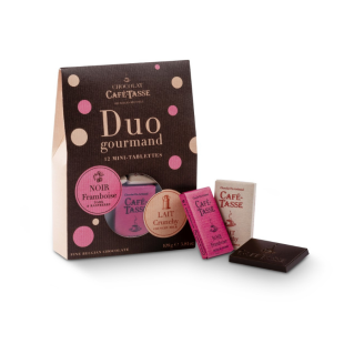 Duo gourmand : 12 mini tablettes de chocolat noir framboise - Café Tasse