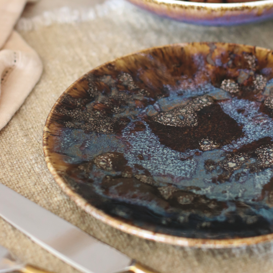 Assiette plate 27 cm en porcelaine marron Volcano - Novastyl