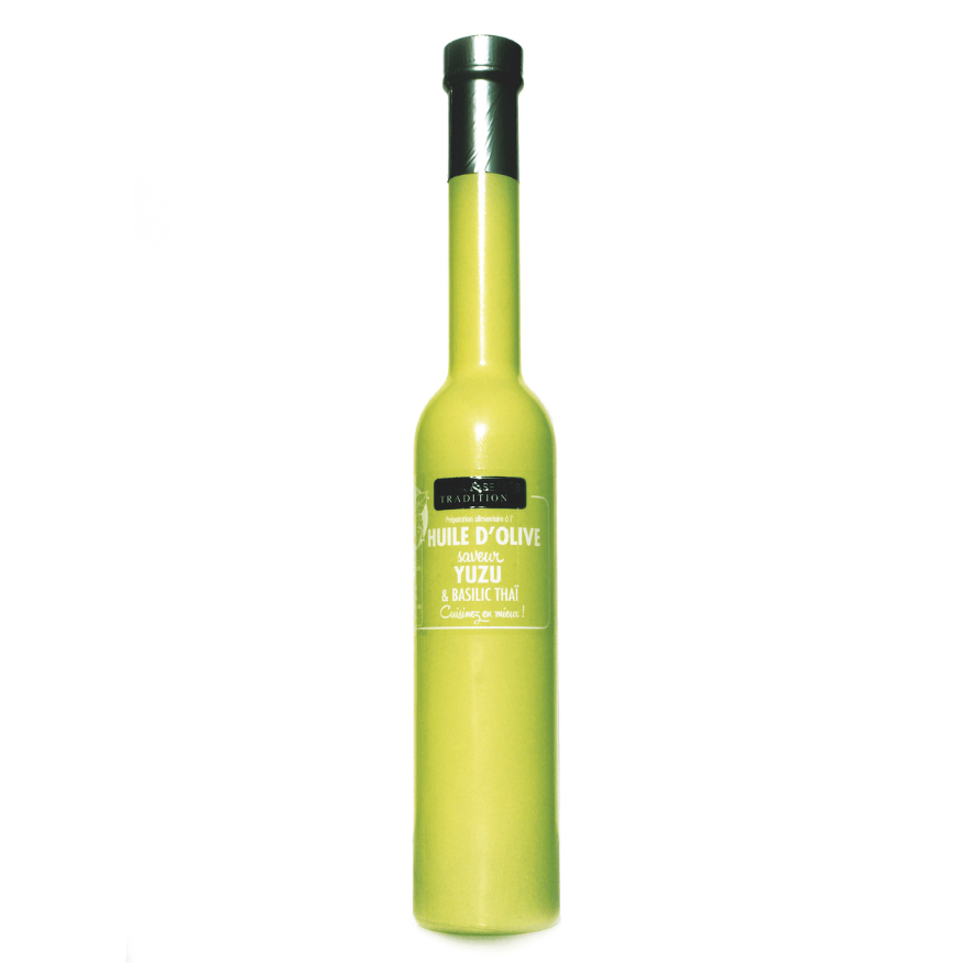 Huile d´olive saveur yuzu et basilic thai 20 cl sérigraphiée