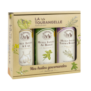 Coffret Huiles infusées : Basilic, Ail, Thym et Romarin - La