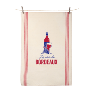Torchon Les vins de Bordeaux 55x80 cm 100% coton - Tissage d