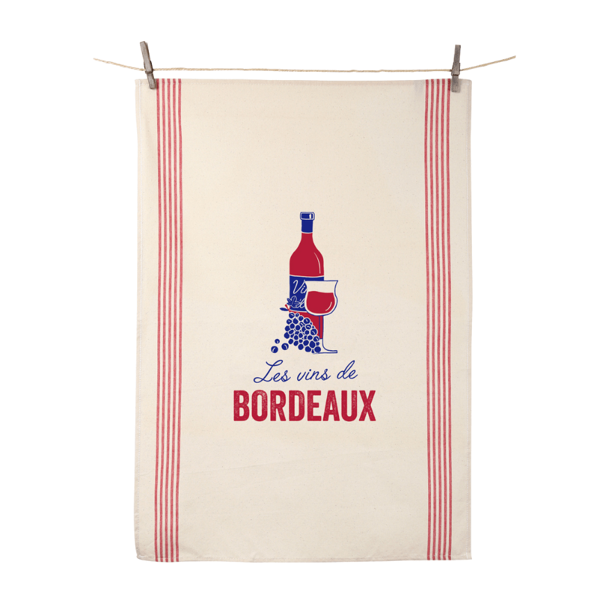 Torchon Les vins de Bordeaux 55x80 cm 100% coton - Tissage d