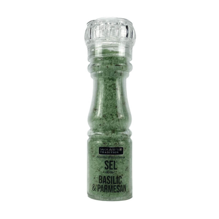 Moulin en verre sel basilic et parmesan 150g - Savor et Sens