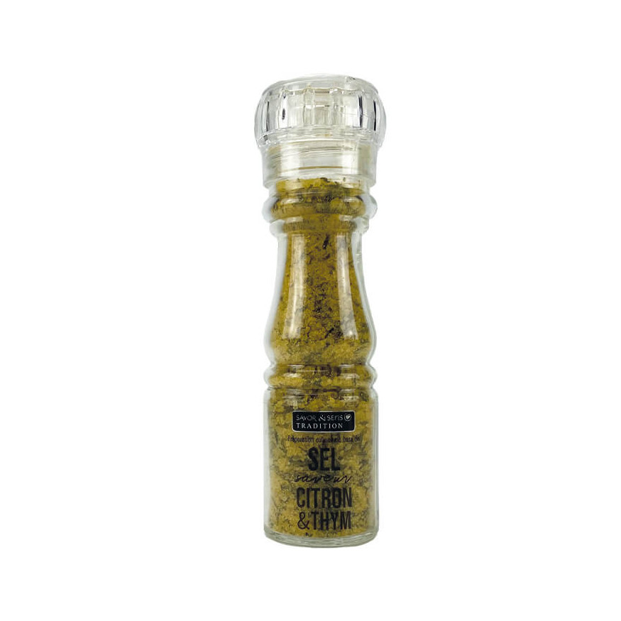 Moulin en verre sel citron thym 150g - Savor et Sens