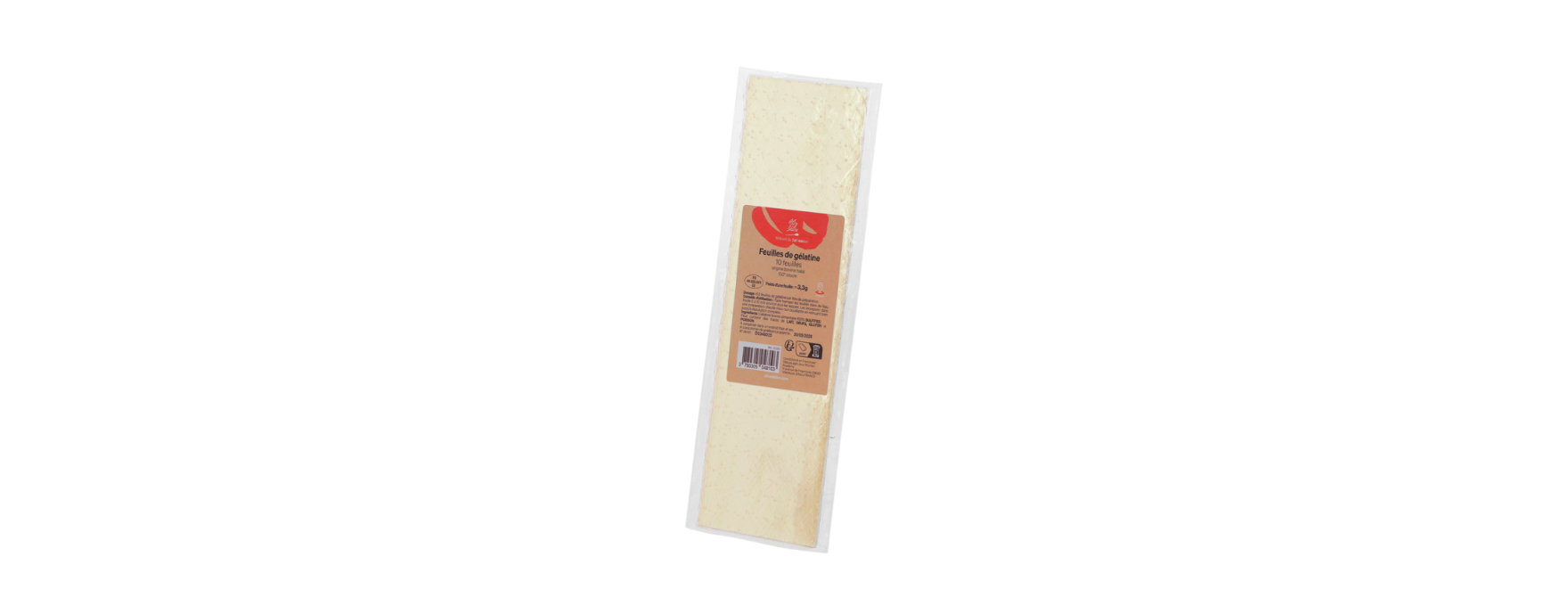 10 feuilles de gélatine bovine halal 150° bloom 33g